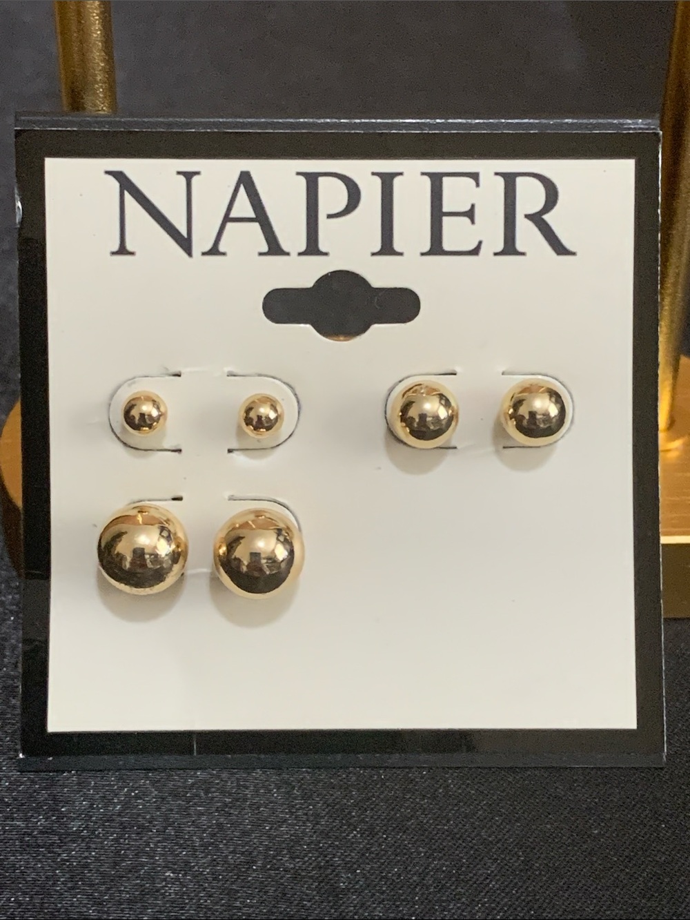NWT Napier 3 pair set of gold tone ball stud earrings